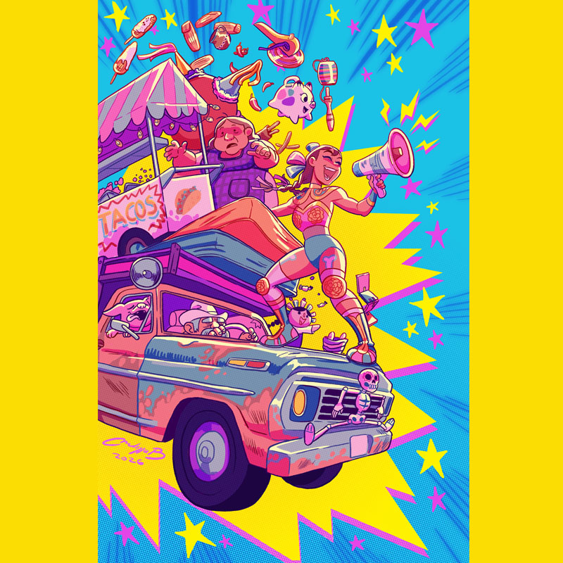 Luchadora Taquera, illustration by Melissa Ballesteros
